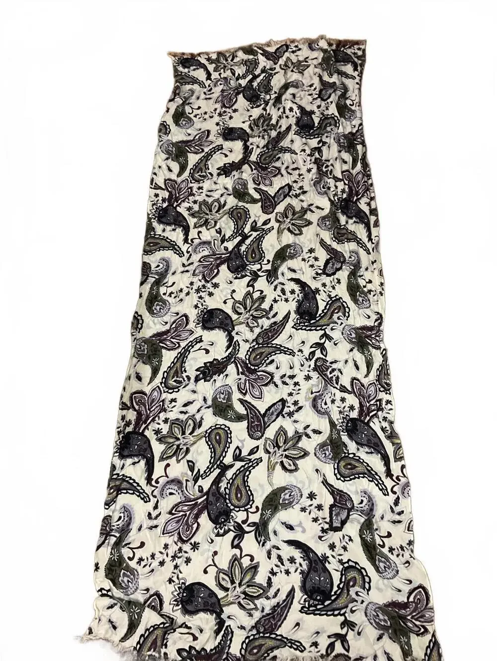Women's Paisley Print Scarf with Frayed Hem 72” x 29”